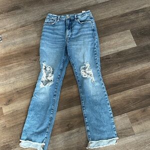 Good American Distressed Light Blue Straight Leg Jeans